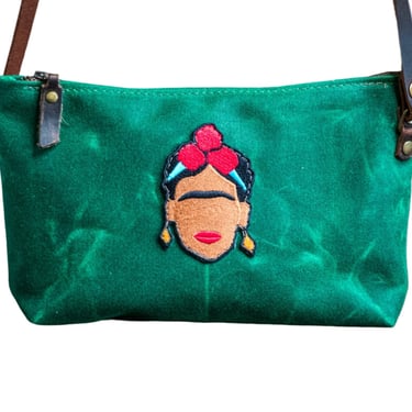 Applique Small zipper bag | Handmade Waxed Canvas crossbody Purse | FRIDA | Icon Collection 