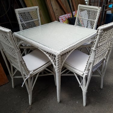 Vintage Wicker Patio Table and Chairs Set