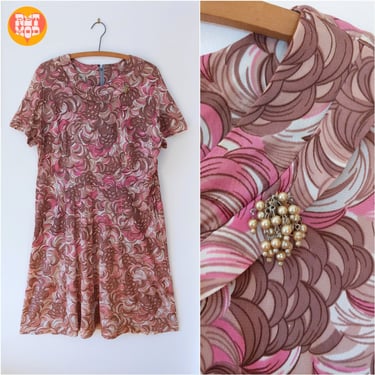 PLUS SIZE Vintage 60s Psychedelic Pink Brown Traveler's Dress by Classic Lady by Constantine 