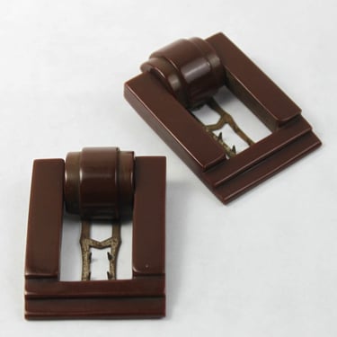 Bakelite Door Knocker Dress Fur Scarf Clip Set Chocolate Brown 