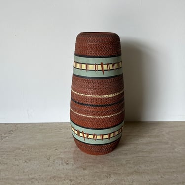Vintage Art Hand Incised Pottery Vase, Signed 