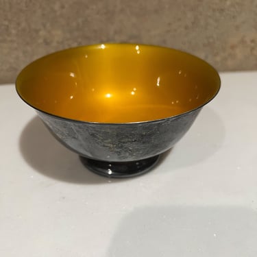 1960s Reed & Barton Luxury Dish Yellow Bowl Enamel Silverplated Footed 102 