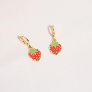 Strawberry Huggie Hoop Earrings