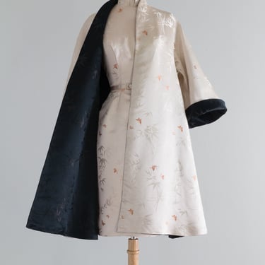 Divine 1950's Dynasty Ivory Silk Cheongsam Dress &amp; Matching Coat / Small