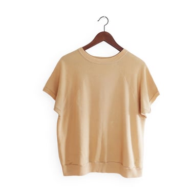 short sleeve sweatshirt / 60s sweatshirt / 1960s camel colored cotton raglan short sleeve sweatshirt Large 