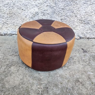 Vintage Mid Century Faux Leather Stool / Mid Century Round Ottoman / Vintage Furniture /Retro Furniture / Modern Foot Stool/ 70s/ Yugoslavia 