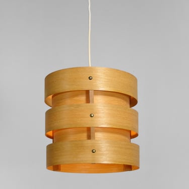 Vintage Pendant Lamp Pine Veneer Strips Hans-Agne Jakobsson Ellysett Markaryd Modernist Scandinavian Mid Century Modern Rustic Ceiling Light 