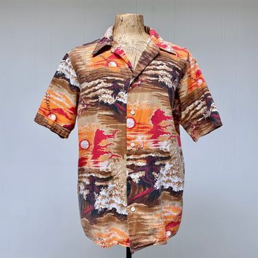 Vintage 1970s Hawaiian Shirt, 70s Royal Hawaiian Aloha Shirt, Surfer Print, XL 48