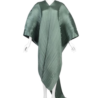 Pleats Please by Issey Miyake Metallic Sage Dramatic Madame T Wrap Cape Tunic Caftan Dress