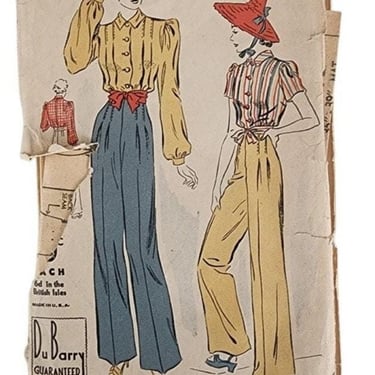 Vintage 30s Sewing Pattern Slacks & Blouse: DuBarry 2244B Bust 36 