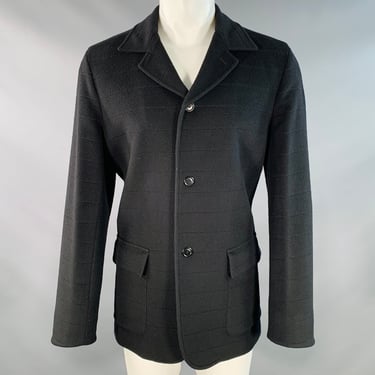 ERMENEGILDO ZEGNA Size M Black Textured Stripe Single Breasted Jacket