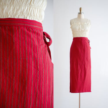 red wrap skirt 90s vintage green striped cotton midi skirt 