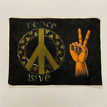 Vintage Vietnam Era Peace Love Velvet Poster - Rare 1960s Hand Painted Protest Posters - Counterculture Artwork - Hippie Culture - Funky 