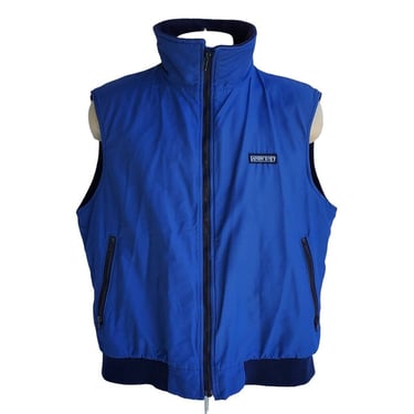 Mens L Lands End Vest Zippered Pocket High Collar Fleece Blue Skiing Snowboard 