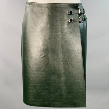 RALPH LAUREN COLLECTION Pre-Fall 2025 Size 4 Kyler Green Moss Leather Lambskin Buckle Mini Skirt