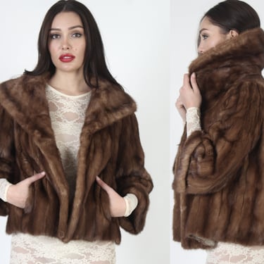 Autumn Haze Mink Short Waist Coat / Genuine Real Cropped Jacket / Huge Fur Back Collar Waistcoat L 