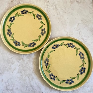 2 French Amber Yellow Romancing Provence Ltd. ~Stoneware Hand Painted French Kitchen Serving Cheese Plates~ 10” Set of 2, Made in France 