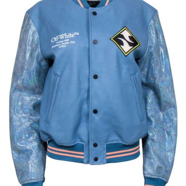 Off-White - Blue & Iridescent Letterman Style Jacket Sz S