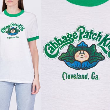 80s Cabbage Patch Kids Graphic Ringer Tee - Unisex Medium | Vintage Cleveland Georgia White Green Toy T Shirt 