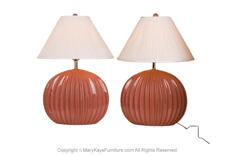 Vintage Postmodern Pink Mauve Ceramic Table Lamps Pair 