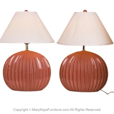 Vintage Postmodern Pink Mauve Ceramic Table Lamps Pair 