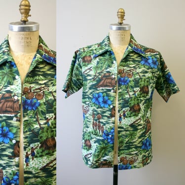 1970s Aloha Green Hawaiian Shirt 