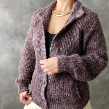 Vintage Purple St. Michael British Isles Mohair Wool Cardigan Sweater, Size 10 