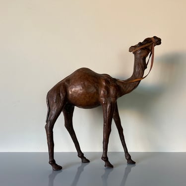 Vintage Moroccan Leather Wrapped Camel Sculpture 