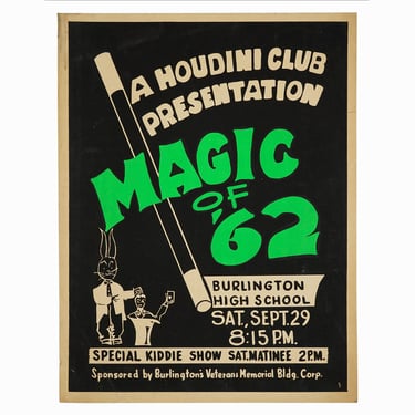 1962 Screen Print Houdini Club Magic of '62 Poster 