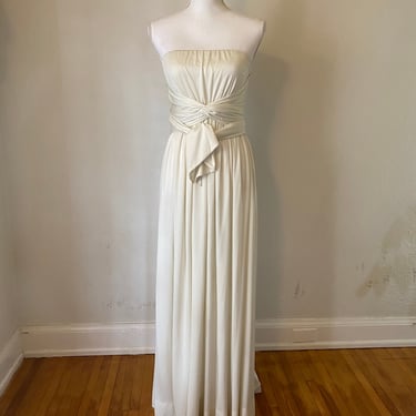 Vintage 70s Donald Brooks Statuesque Cream Gown - Couture Strapless Grecian 1970s Silky Maxi Wedding Red Carpet Dress 