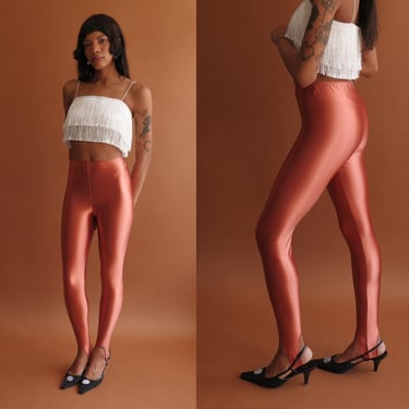 Vintage 70s Fredericks Of Hollywood Copper Disco Pants/ 1970s Stirrup Leggings/ Size XS Small 