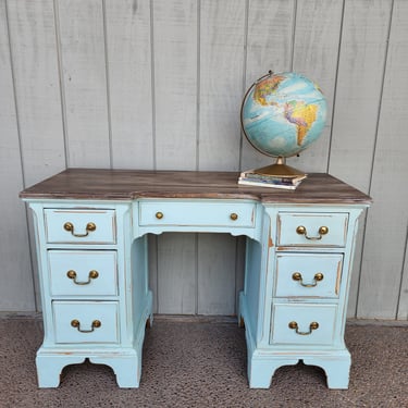 Light Blue Desk with Barnwood Finish Top