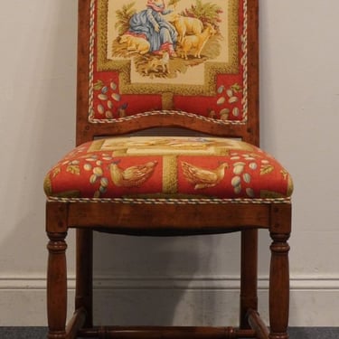 STERLING COLLECTION English Traditional Tudor Style Dining Side Chair w. Shepherdess Theme Upholstery 