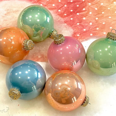 VINTAGE: 1980s - 6pcs - Krebs Glass Ornaments - Pastel Glass Ornaments - Christmas Decor - Holiday - SKU 00033892 