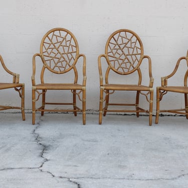 Authentic Elinor McGuire Rattan Cane Cracked Ice Dining Chairs, Set of 4, Organic Modern Style 