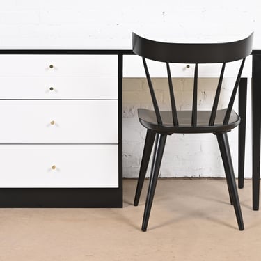 Paul McCobb Planner Group Black and White Lacquered Writing Desk and Chair, Newly Refinished