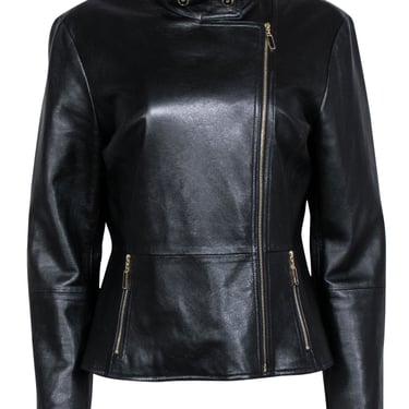 St. John - Black Leather Moto Zip Jacket Sz 10