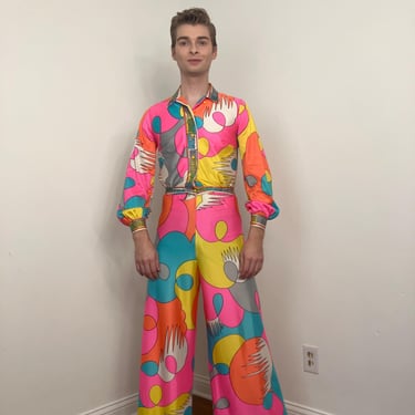 70s Kamehameha Peter Max style psychedelic pantsuit set 