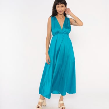70s Teal Grecian Maxi Dress Deep V Neck | Shop Exile - Tucson, AZ | ATTIC