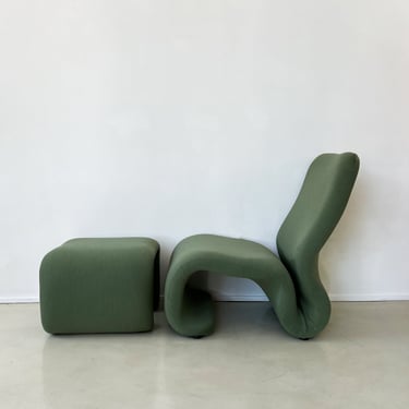 Moss Green 1965 Side Chair &amp; Ottoman By Olivier Mourgue, France