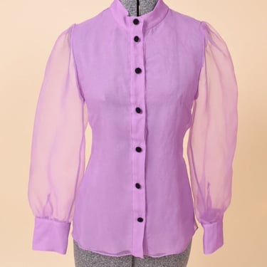 Lilac Purple Sheer Puff Sleeve Blouse, S/M