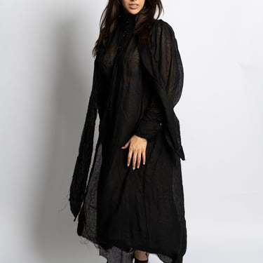 Black Linen Gauze Duster Blouse