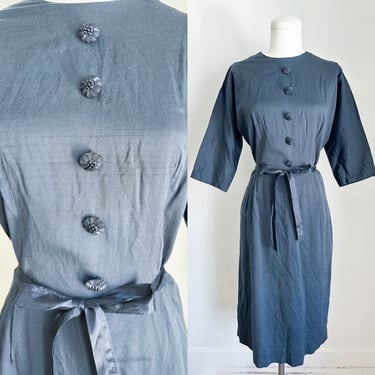 Vintage 1950s Black Wiggle Dress / S-M 