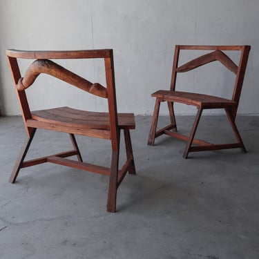 Pair of Primitive Bespoke Bench Chairs 