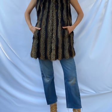 1970s Fur Waist Coat / Luxe Bohemian Long Paneled Sleeveless Fur Coat / Brown Sixties Seventies Coat / Gorgeous Fur Vest 
