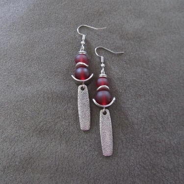 Red frosted glass mid century modern earrings 