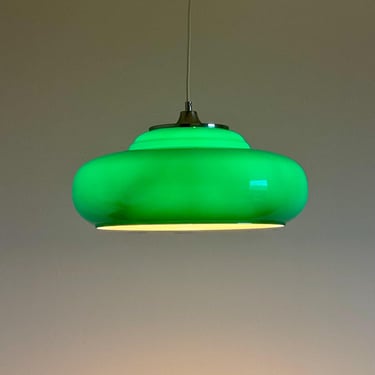 1 of 2 XXL Vintage Plastic Pendant Lamp / Green Ceiling Lamp / Mid-Century Modern Pendant Lamp / Vintage UFO Lamp / Atomic Light / 1970s 