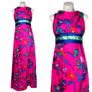 1960’s Neon Floral Suzy Perette Gown Size M