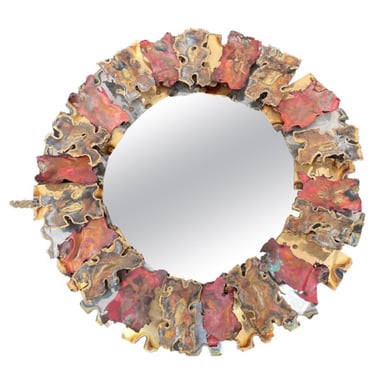 Brutalist Modern Curtis Jere Style Circle Mirror 