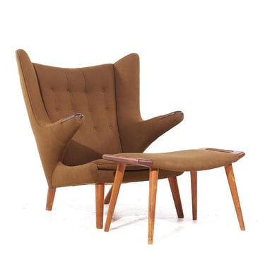 Hans Wegner for AP Stolen AP19 Mid Century Papa Bear Chair and Ottoman - mcm 